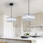 Pair of Maison Ornate Elegant Art Deco crystal chandeliers with adjustable lights, modern and luxurious design.