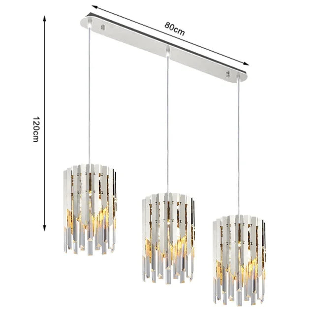 Round gold chandelier with LED and modern crystal pendants, 80 cm wide, warm glow.