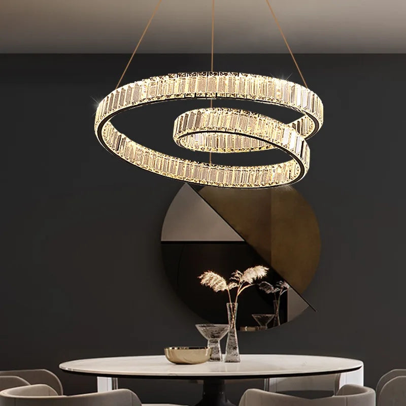 Maison Ornate Modern Elegant Crystal Suspension Chandelier with integrated LED, elegant crystal design.