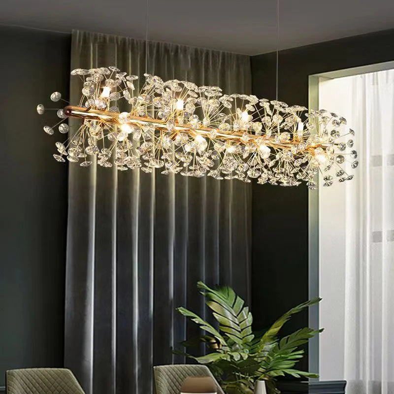 Elegant Crystal Chandelier by Maison Ornate, modern design with sparkling glass bulbs and decorative details.
