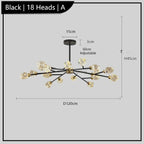 Postmodern chandelier with 18 gold crystal heads, energy-efficient LEDs, 120cm width, modern design.