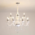 Maison Ornate Baroque chandelier with nine candle bulbs, curved glass arms, white and silver crystals.