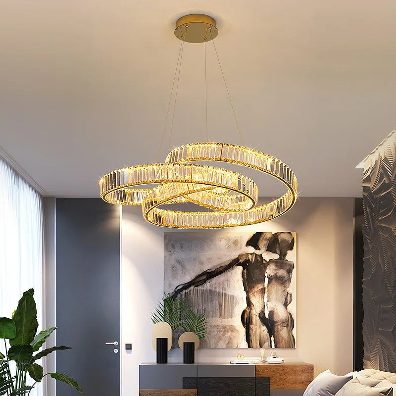 Maison Ornate Nordic Minimalist LED Crystal Industrial Chandelier with striking, sculptural crystal design.
