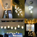 Collage of Maison Ornate Crystal Sphere Chandeliers with Rotating LED, various designs and lighting styles.