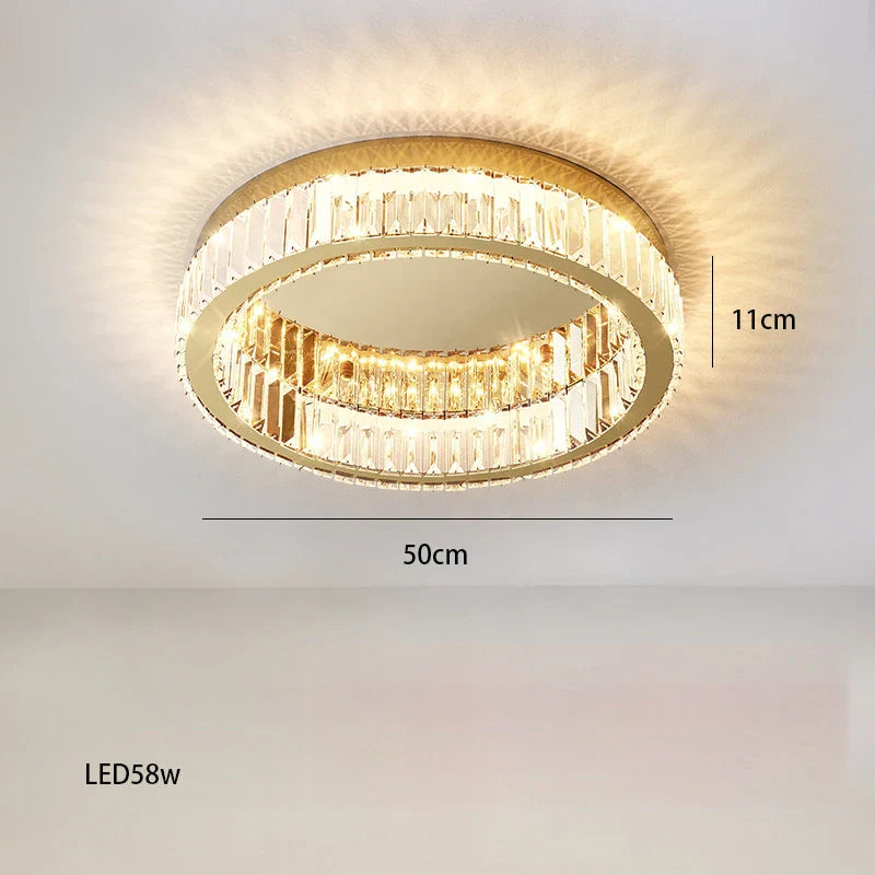 Maison Ornate dimmable round chandelier with dual crystal rings, 50 cm wide, 58W LED.