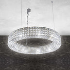 Maison Ornate Art Deco circular chandelier with LED lights, ring design, and bright sparkling crystals.