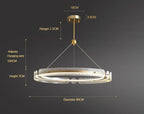 Art Deco chandelier with crystal-like rings, gold finish, adjustable wire; minimalist Nordic design, 80cm diameter.