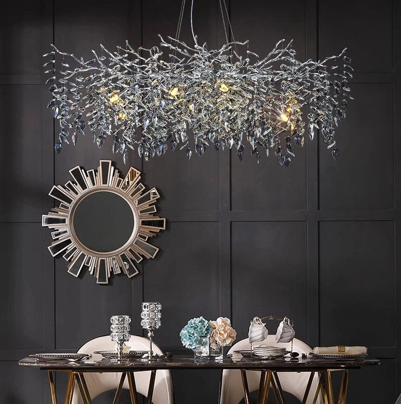 Modern Crystal Dining Room Chandelier Chrome Rounded Branches