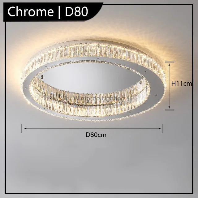 Ornate golden postmodern crystal chandelier with sparkling shades, 80 cm wide, 11 cm high.
