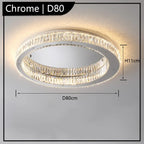 Ornate golden postmodern crystal chandelier with sparkling shades, 80 cm wide, 11 cm high.