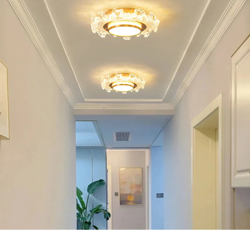 Maison Ornate Modern Crystal Hallway Chandelier and a second elegant ceiling light with LED illumination.