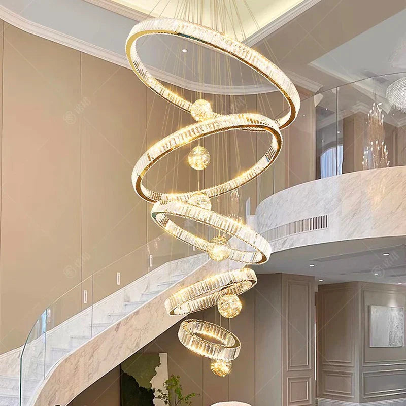 Maison Ornate Crystal Chandelier with Smart Rings, modern luxury design, sparkling crystals, elegant finish.