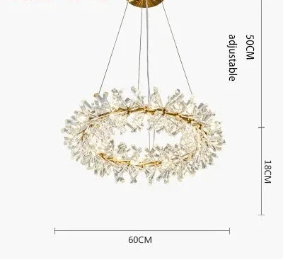 Maison Ornate crystal chandelier with gold accents, LED rings, 60x18 cm, 50 cm adjustable cord.