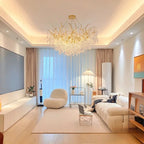 Maison Ornate Modern Crystal LED Chandelier in polished aluminum with sparkling crystals and sleek contemporary design.