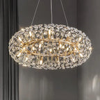 Maison Ornate Modern K9 Crystal Chandelier with LED, gold finish and sparkling crystals.