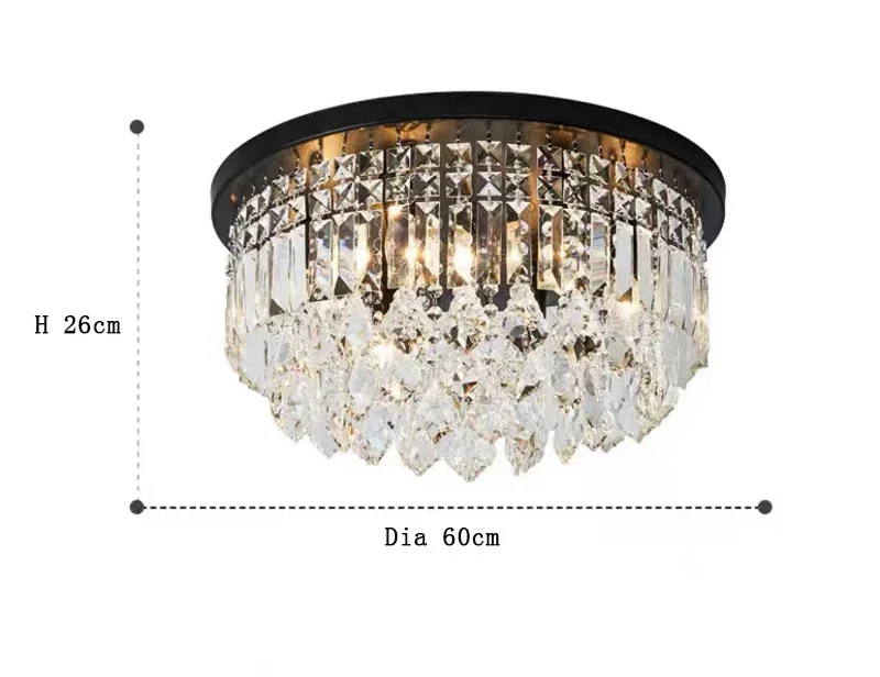 Luxury American-style LED chandelier with black rim, crystal balls, 60 cm diameter, adjustable lighting.