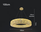 Art Deco crystal chandelier with gold finish, circular LED design, 100cm diameter, height-adjustable.