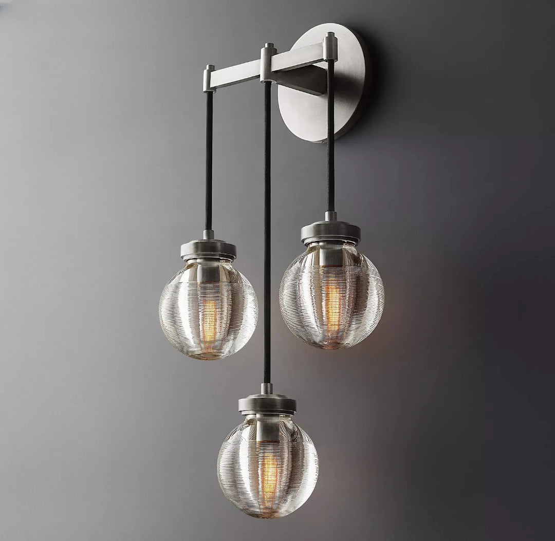 Art Deco Crystal Wall Light Triple LED Sconce