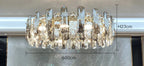 Oval crystal chandelier with LED lights, 23 cm high and 80 cm diameter, emits bright illumination.