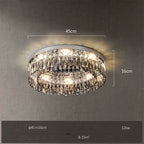 Maison Ornate Rectangular LED Crystal Chandelier illuminated, showing 45 cm diameter, 16 cm height measurements.