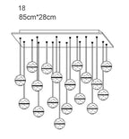 Line drawing of Maison Ornate Crystal Sphere Chandelier with 18 glass spheres and rectangular base.