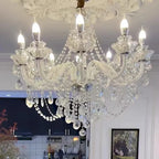 Maison Ornate Large Crystal Chandelier with candle-style bulbs and glass beads, elegant, traditional design.