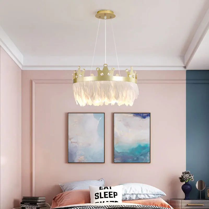 Maison Ornate Nordic Simple Crystal Chandelier with Feather Suspension, elegant crystals and soft feather details.