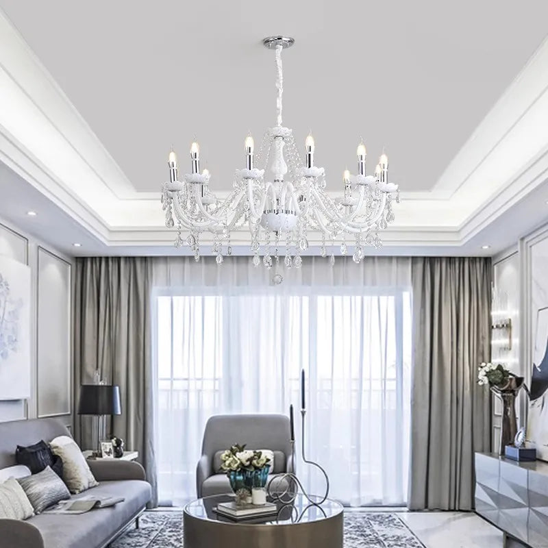 Maison Ornate Nordic Style Baroque Crystal Chandelier with elegant curved glass tubes overhead.