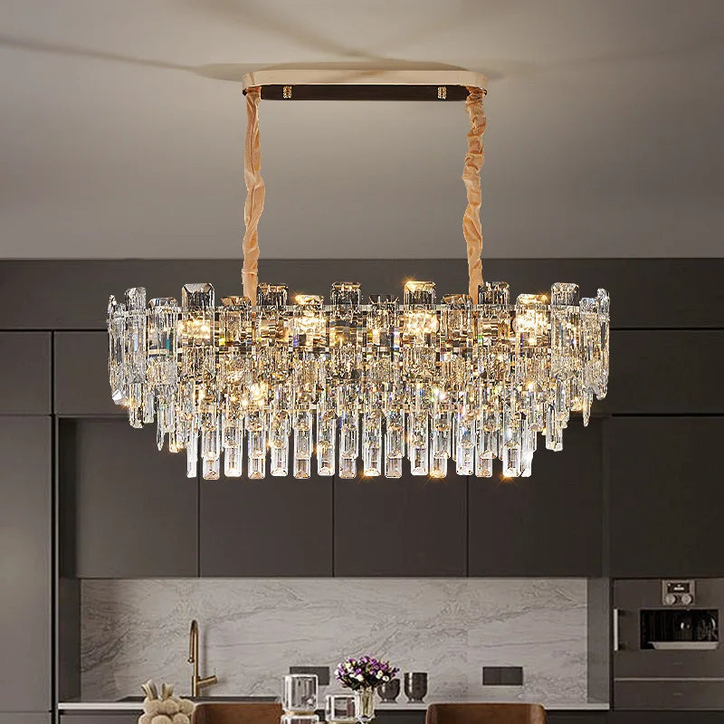 Maison Ornate Modern LED Crystal chandelier with glowing LEDs, featuring an artistic and contemporary design.