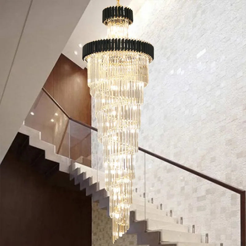 Vintage Crystal Chandelier with LED Spiral for High Ceilings