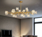 Maison Ornate Modern Crystal Chandelier with geometric glass LED fixtures and airy suspension, variable shape.