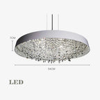 Modern round LED chandelier with silver rim, 54 cm wide, crystal accents for indoor elegance.