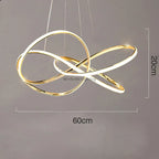 Maison Ornate Postmodern Crystal Chandelier with LED-lit intertwined gold rings, 60cm wide, 20cm high.