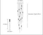 Line drawing of Maison Spiral LED Crystal Chandelier with gold finish, 40cm base, multiple vertical light rods.