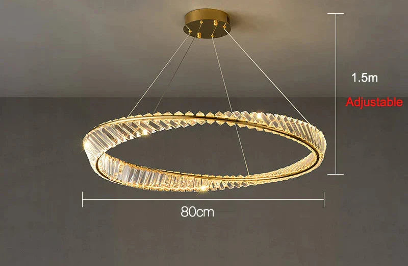 Gold Maison Ornate Industrial Crystal Chandelier with LED, adjustable 1.5m drop, 80cm wide.