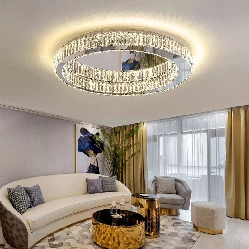 Maison Ornate Golden Postmodern Crystal Chandelier with sparkling glass shades, elegant gold detailing.