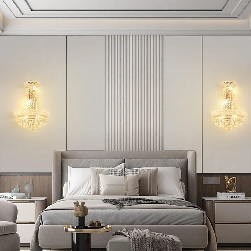 Maison Ornate European Crystal Chandelier with intricate crystal details and elegant metallic accents sparkling brightly.
