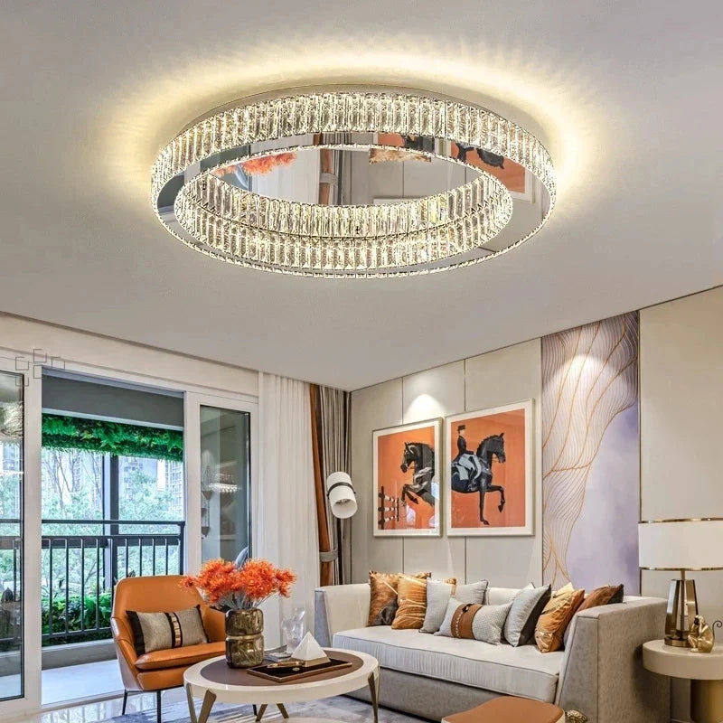 Maison Ornate Golden Postmodern Crystal Chandelier with Sparkling Shades, elegant gold frame, modern design.