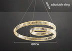 Gold-tone spiral chandelier with crystals, integrated LED, 80 cm diameter, 120 cm adjustable sling.