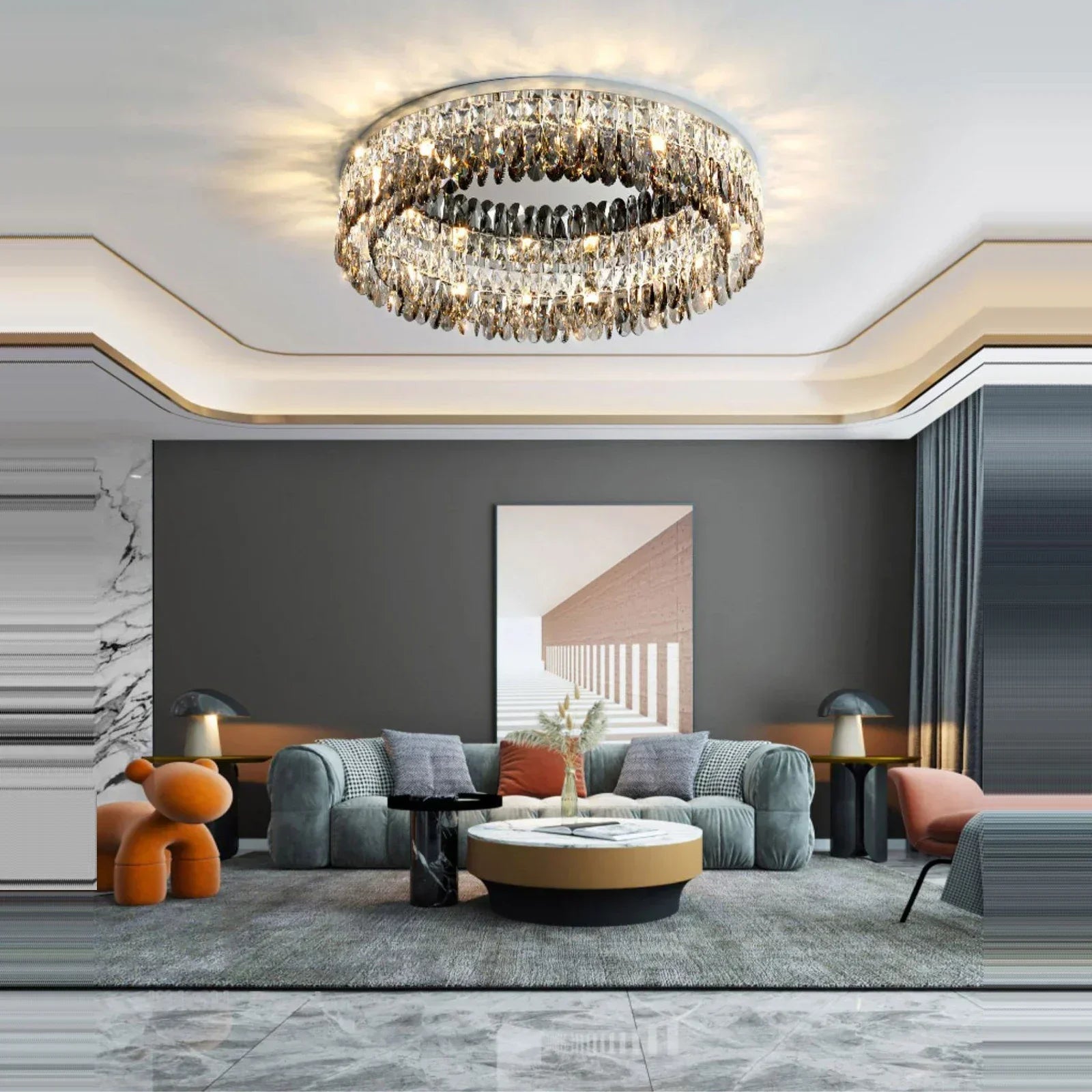 Maison Ornate Elegant Modern Crystal Bedroom Chandelier with LED, sleek design, and sparkling crystal accents.