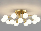 Maison Ornate Crystal Ball Chandelier with LED stars, clear glass, circular white globes design.