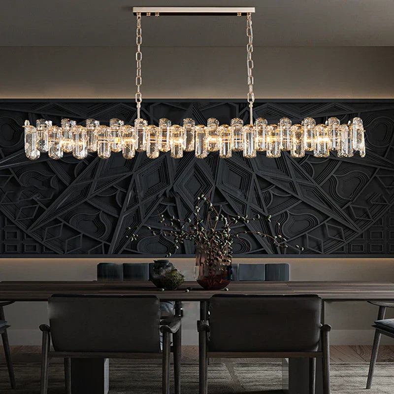 Golden Crystal Interior Lighting with Modern Reflections by Maison Ornate chandelier, elegant and contemporary design.