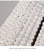 The Maison Ornate chandelier showcases faceted acrylic beads, iron details, and sparkling rainbow reflections.