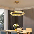 Maison Ornate K9 Crystal Chandelier with Irregular Rings and LED, featuring a modern sculptural design.