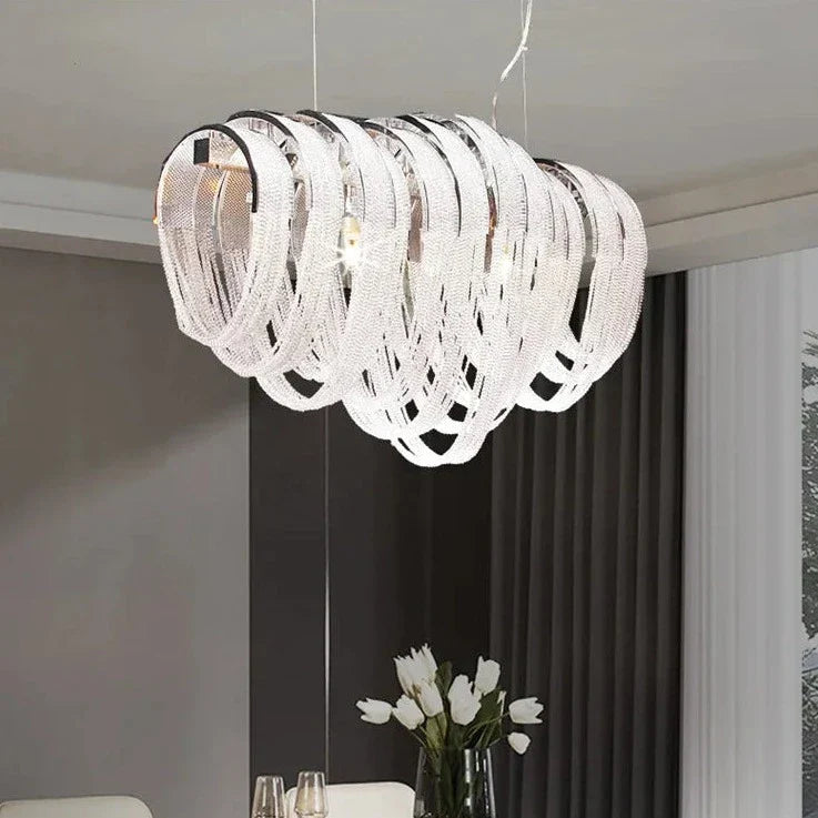 Modern Nordic Crystal Chandelier by Maison Ornate featuring LED tassels and sparkling crystals.
