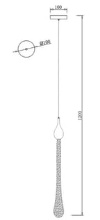 Maison Ornate Modern LED Crystal Chandelier, long stem, teardrop-textured shade, 2200 mm adjustable height.