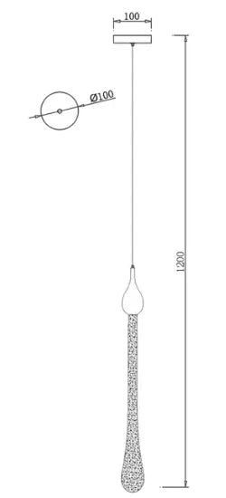 Maison Ornate Modern LED Crystal Chandelier, long stem, teardrop-textured shade, 2200 mm adjustable height.