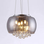 Maison Ornate Modern chandelier with smoked cognac glass shade, multiple bulbs, and sparkling crystal droplets.