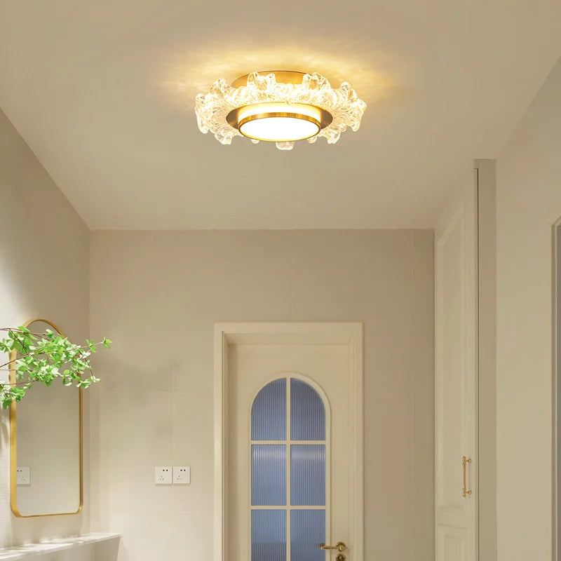Maison Ornate Modern Crystal Hallway Chandelier with LED lighting and decorative edge detail.