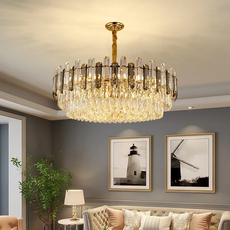 Maison Ornate K9 Crystal Modern Style Indoor Chandelier with intricate details and warm ambient lighting.